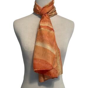 Kriska Painted Silk Scarf Womens Peach Rectangle Silky Soft 11" x 57"
